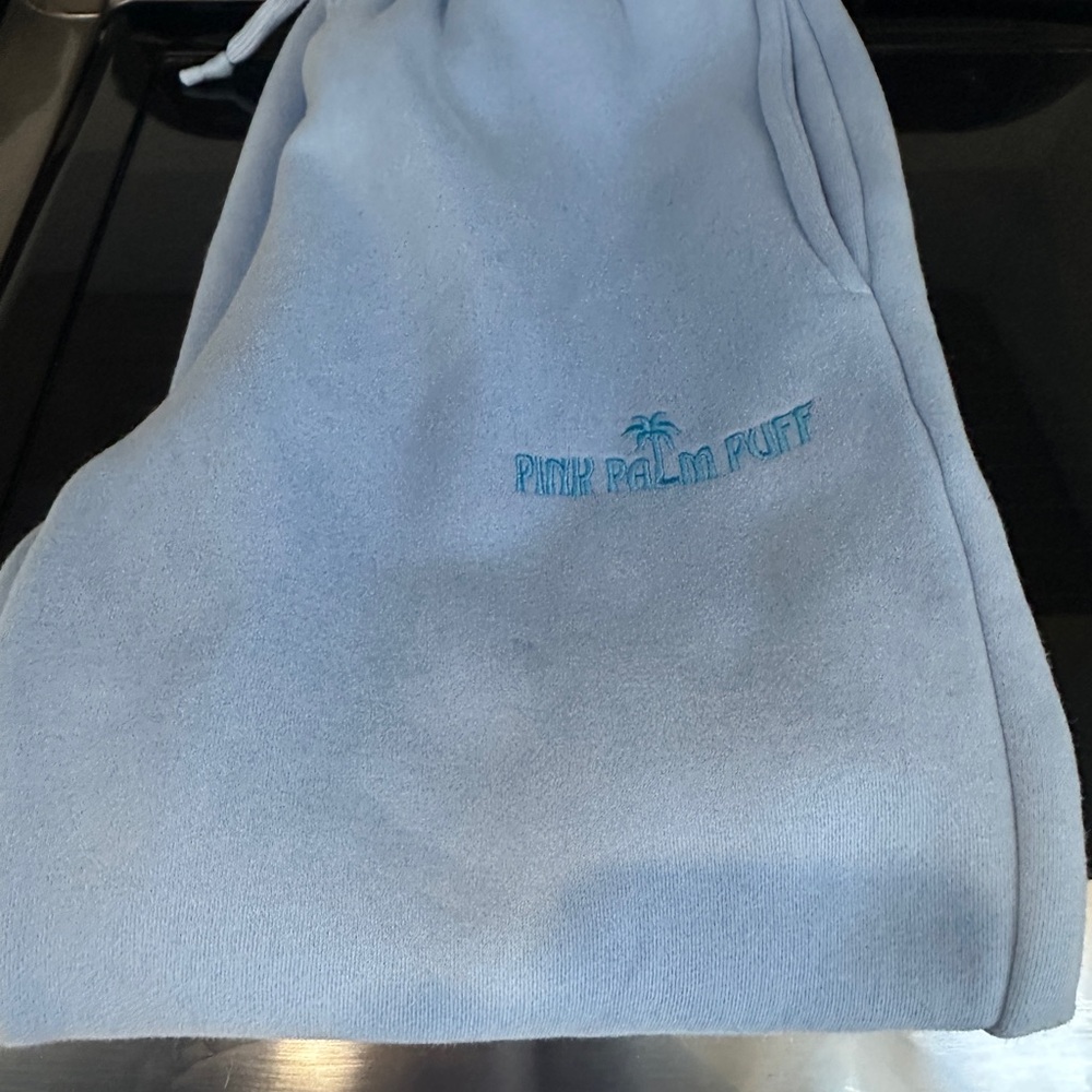 Pink Palm Puff Light Blue Sweatpants